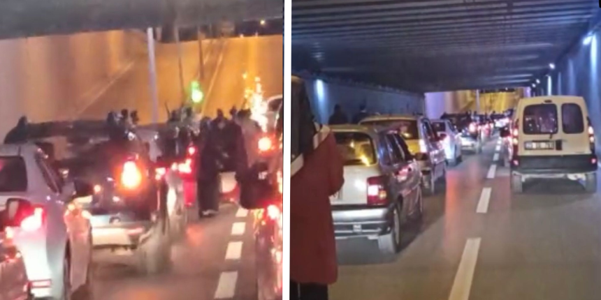 Alt geçitte yol kesip çiftetelli oynadılar! Bu görüntüler "pes" dedirtti