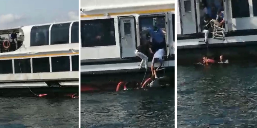 Vapurda panik anları! Denize düşen kadın böyle kurtarıldı