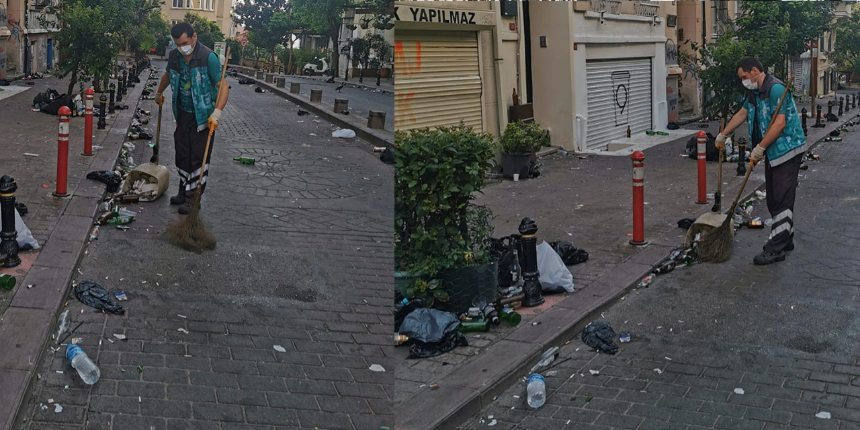 Bu görüntüler Pazar sabahı Cihangir'de çekildi... Her yer çöp, her yer bira şişesi!