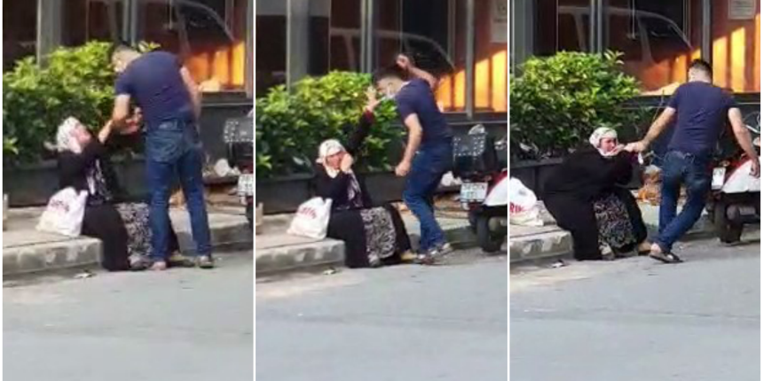 Silahlı saldırgan sokak ortasında annesini darp etti