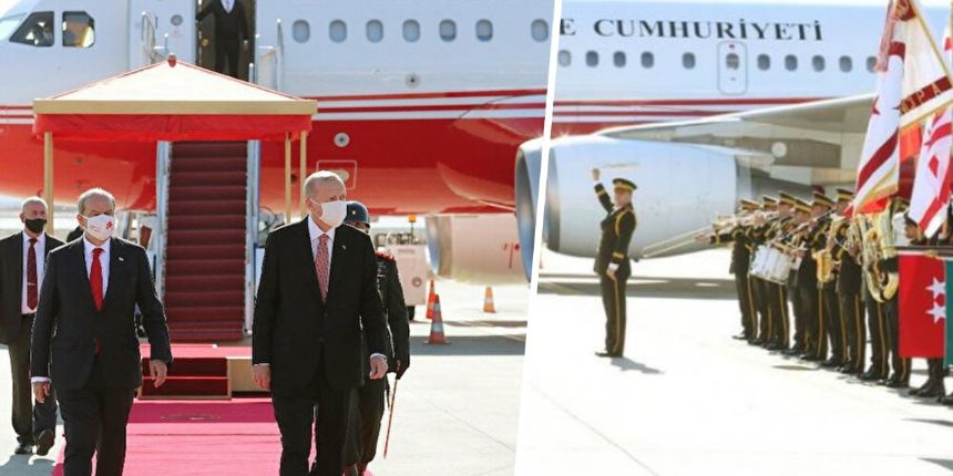 Cumhurbaşkanı Erdoğan tarihi ziyaret için Kıbrıs'ta! Uçak iniş yaptı!