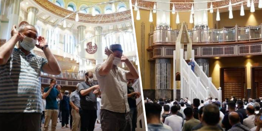 Cumhurbaşkanı Erdoğan'ın katılımıyla açılan Taksim Camii'nde ilk bayram namazı kılındı