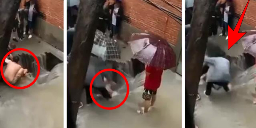 Çin'de sel felaketi: Akıntıya kapılan kişiyi kurtarmak isterken sele kapıldı!