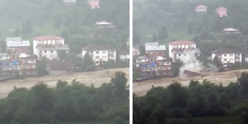 Arhavi'de dehşet anı! Ev sel sularına böyle kapıldı