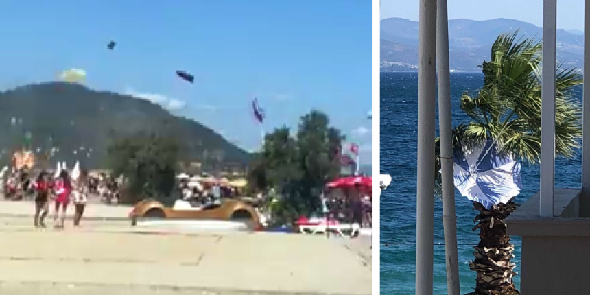 Plajda hortum çıktı! Panik anları kamerada