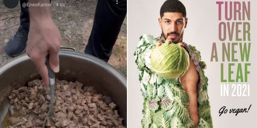 Dün veganlığı öven Enes Kanter bugün kavurma pişiriyor!
