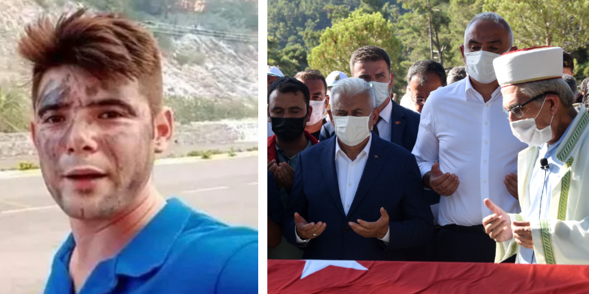 Marmaris'teki yangında ekiplere su taşırken can veren Şahin Akdemir'e son görev