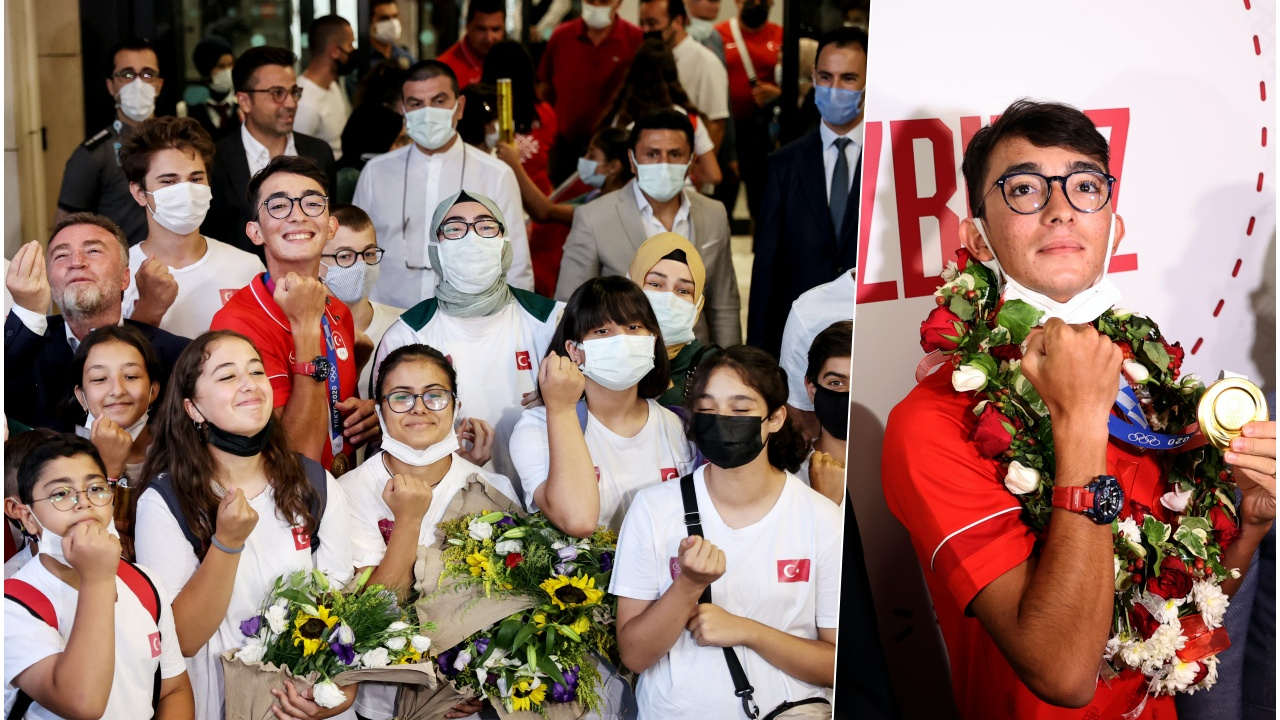 Olimpiyat şampiyonu Mete Gazoz yurda döndü... Milli okçuya havaalanından coşkulu karşılama