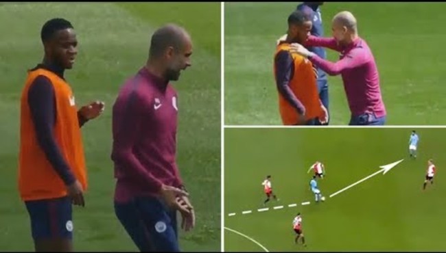 Bir teknik adamdan fazlası! Guardiola, Sterling'i Feyenoord'a attığı gol için idmanda böyle hazırladı / VİDEO
