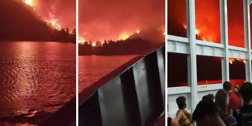 Yunanistan'da korku filmlerini aratmayan anlar: Vatandaşlar feribotla tahliye edildi!