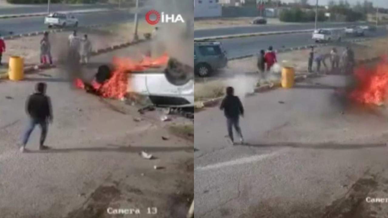 Araç alev alev yandı! Suudi Arabistan'da feci kaza