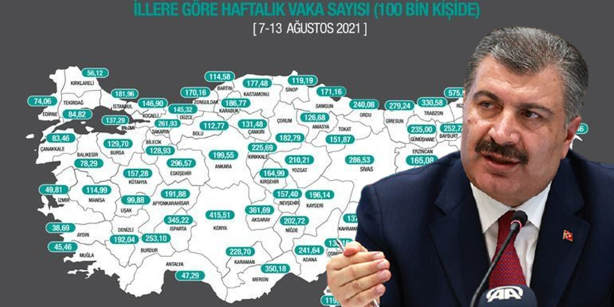Bakan Koca haritayı paylaştı! İşte haftalık vaka sayıları...