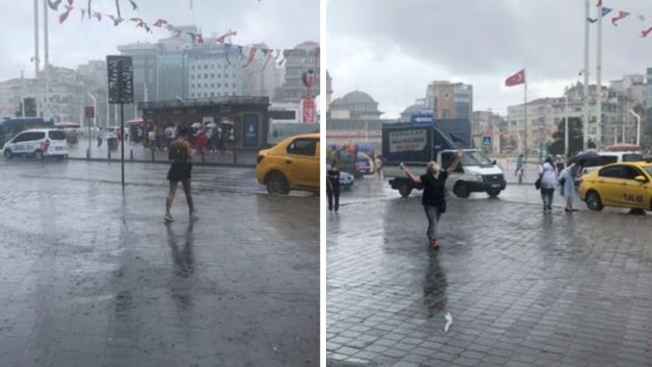 Taksim'de sağanak yağış aniden bastırdı! Vatandaşlar hazırlıksız yakalandı...