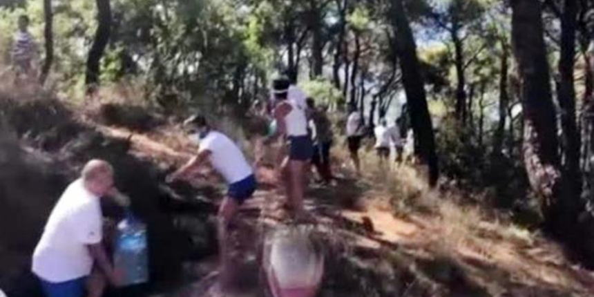 Heybeliada'da çıkan yangın için bölge halkı seferber oldu! Vatandaşlar insan zinciri oluşturdu...