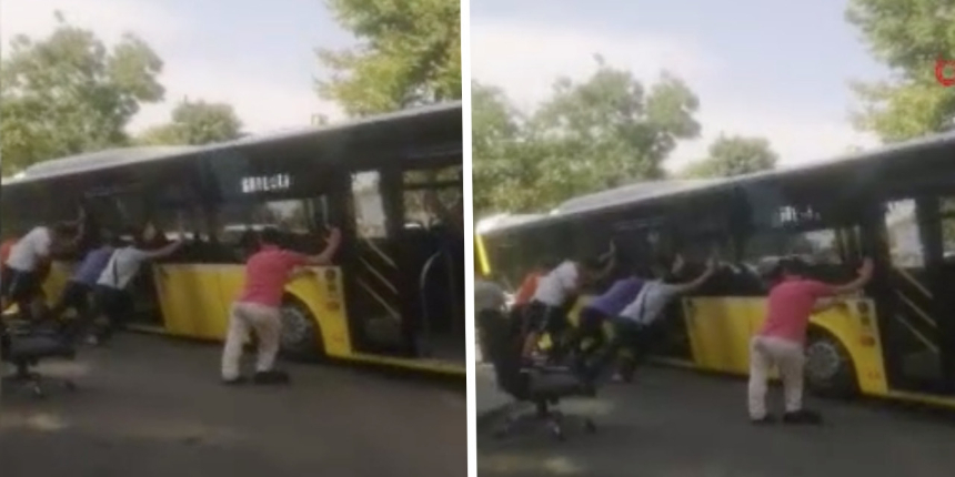 İETT otobüslerinde bir rezalet daha! Yolda asılı kaldı, vatandaş ittirdi...
