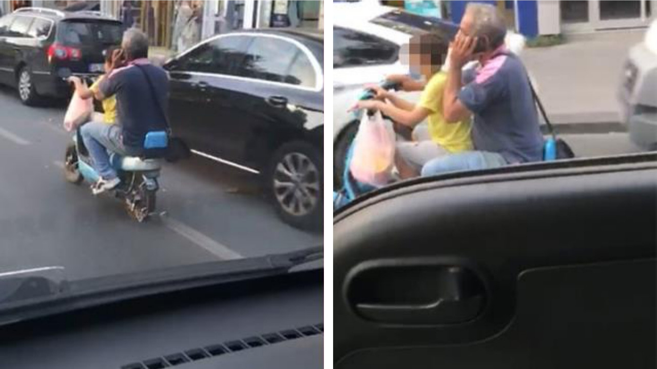 Sorumsuzluğun böylesi: Çocuğa kullandırdığı motosikletin arkasına oturup telefonla konuştu!