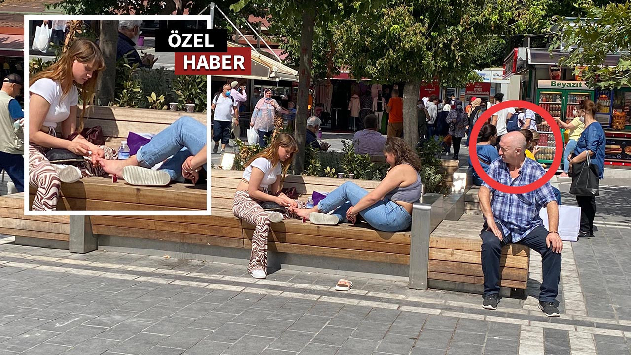 İstanbul'un göbeğinde bankta oje sürme keyfi