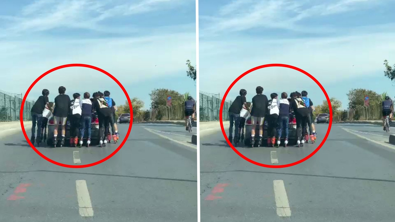İstanbul trafiğinde 'pes' dedirten anlar! Patenli gençler dehşet saçtı...