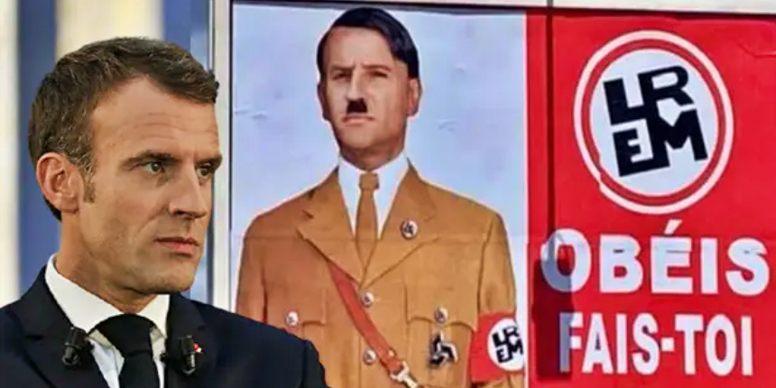 Fransa lideri Macron'u Hitler'e benzeten afişe 10.000 Euro ceza!