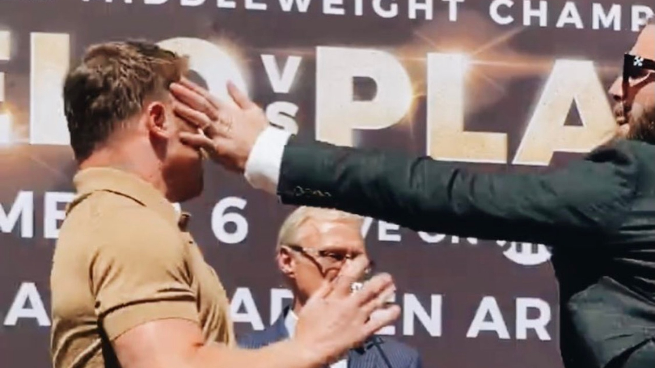 Saul Alvarez & Caleb Plant maçı bekleyemedi, basın toplantısında birbirine girdi