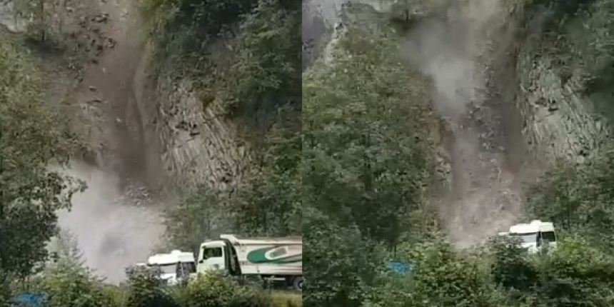 Çamlıhemşin’de heyelan: Araçlar son anda kurtuldu