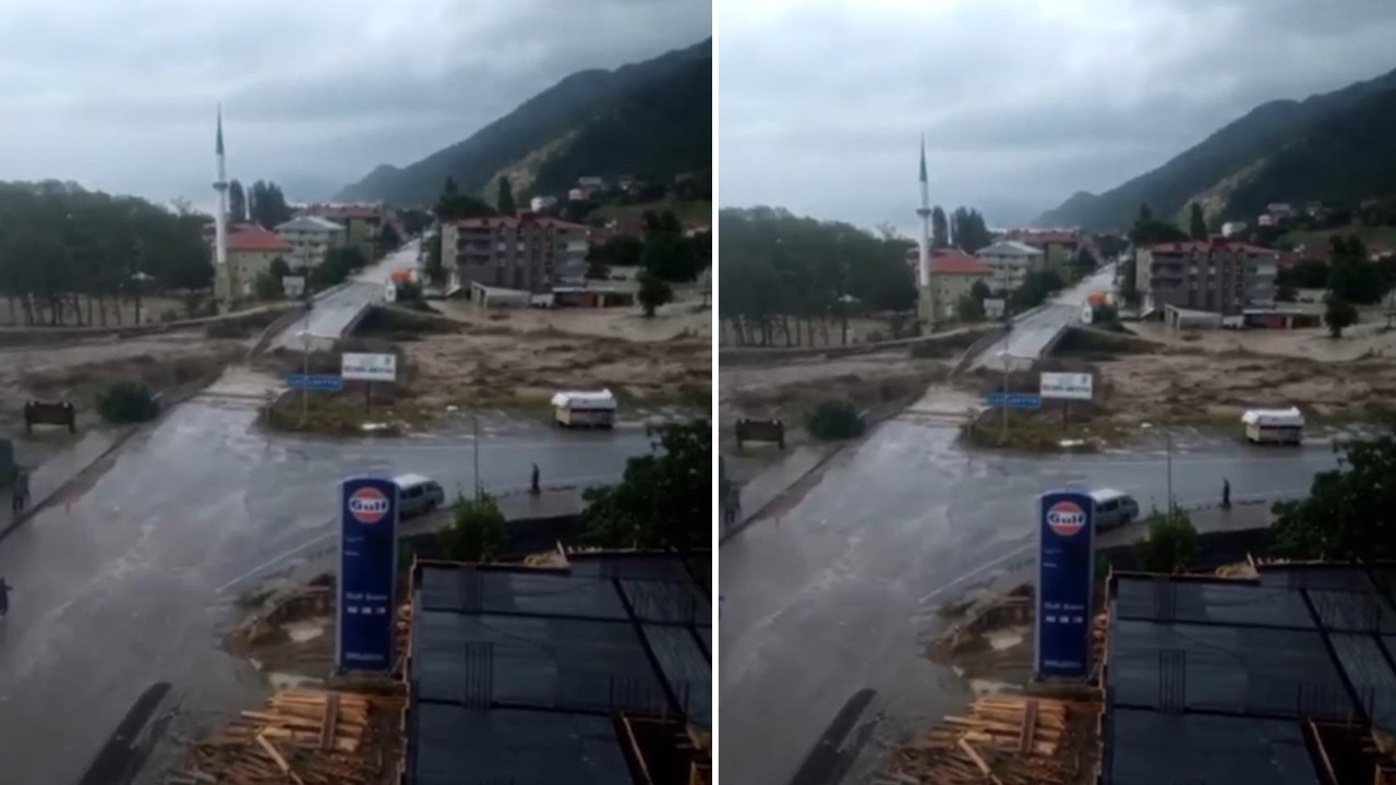 Sinop'ta korku dolu anlar: Saniyeler içinde azgın sel sularına kapıldı!