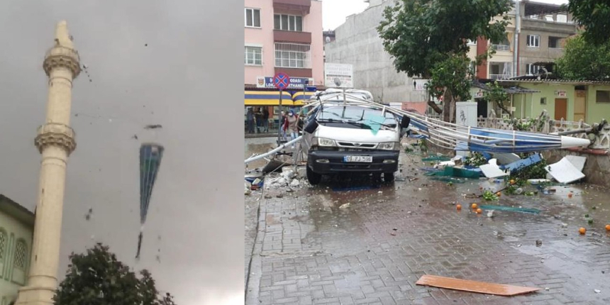 Fırtına minareyi uçurdu, vatandaşlar son anda kurtuldu!
