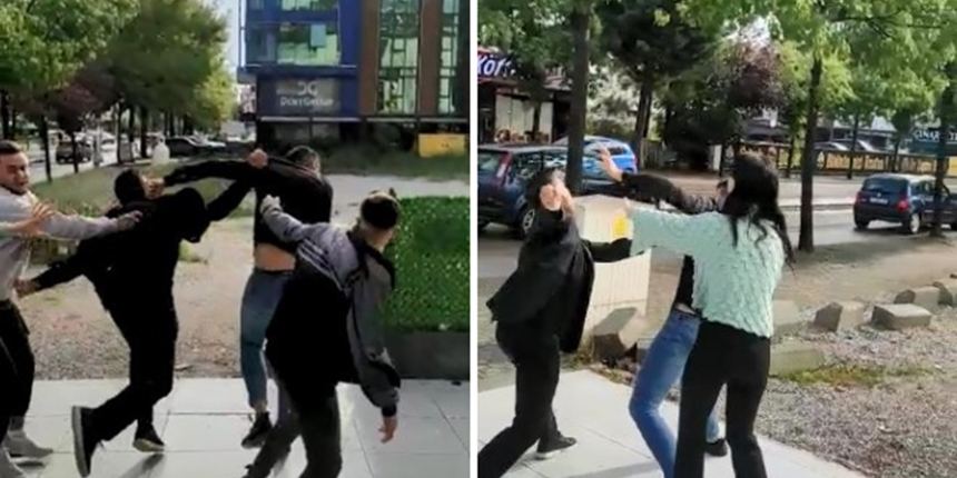 Ünlü güzellik merkezi önünde tekmeli tokatlı kavga!