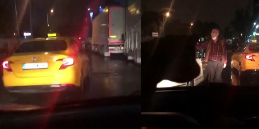 Taksi şoföründen trafiği tehlike atan hareket: Tartıştığı sürücüyü sıkıştırdı, küfürler yağdırdı