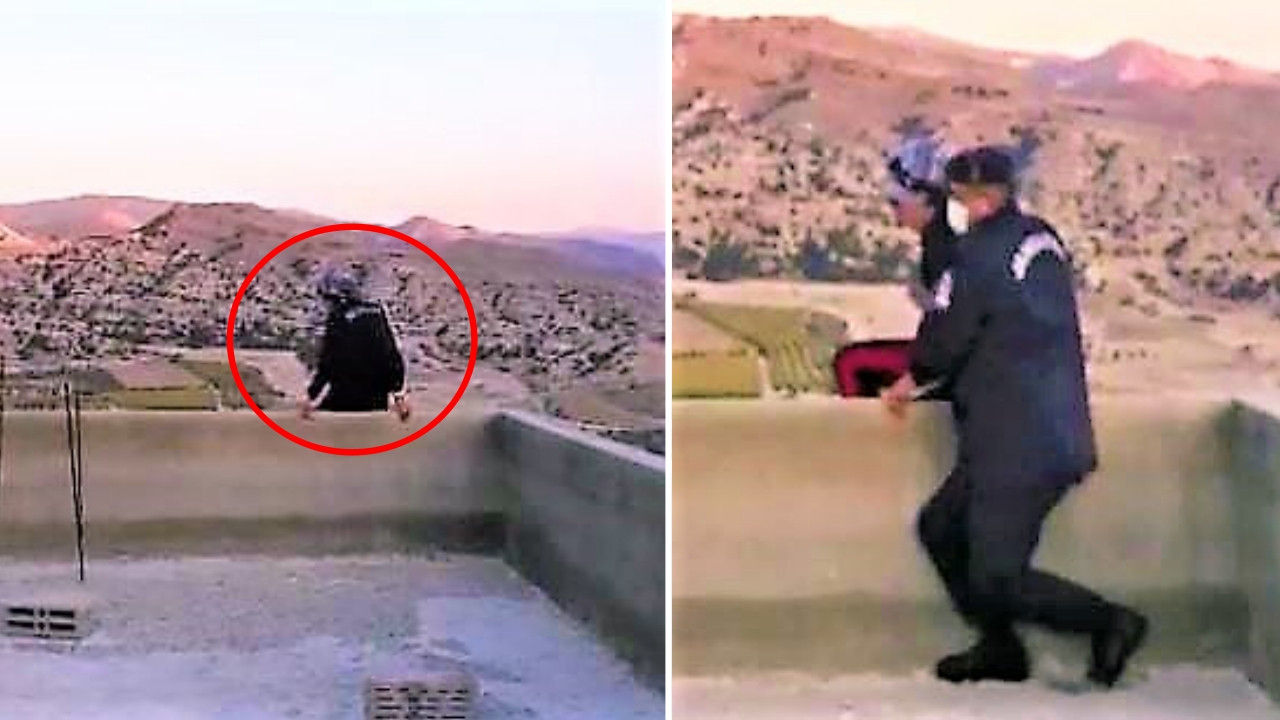 20 yaşındaki kadın çatıya çıkarak intihar etmek istedi: Jandarma son anda kurtardı! Anbean kamerada