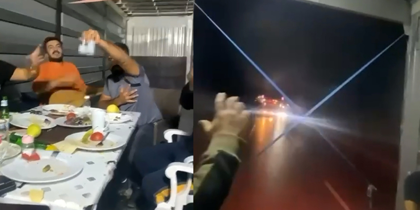 Sosyal medyada tepki çeken paylaşım... Hareket halineki TIR'ın arkasında içki içtiler