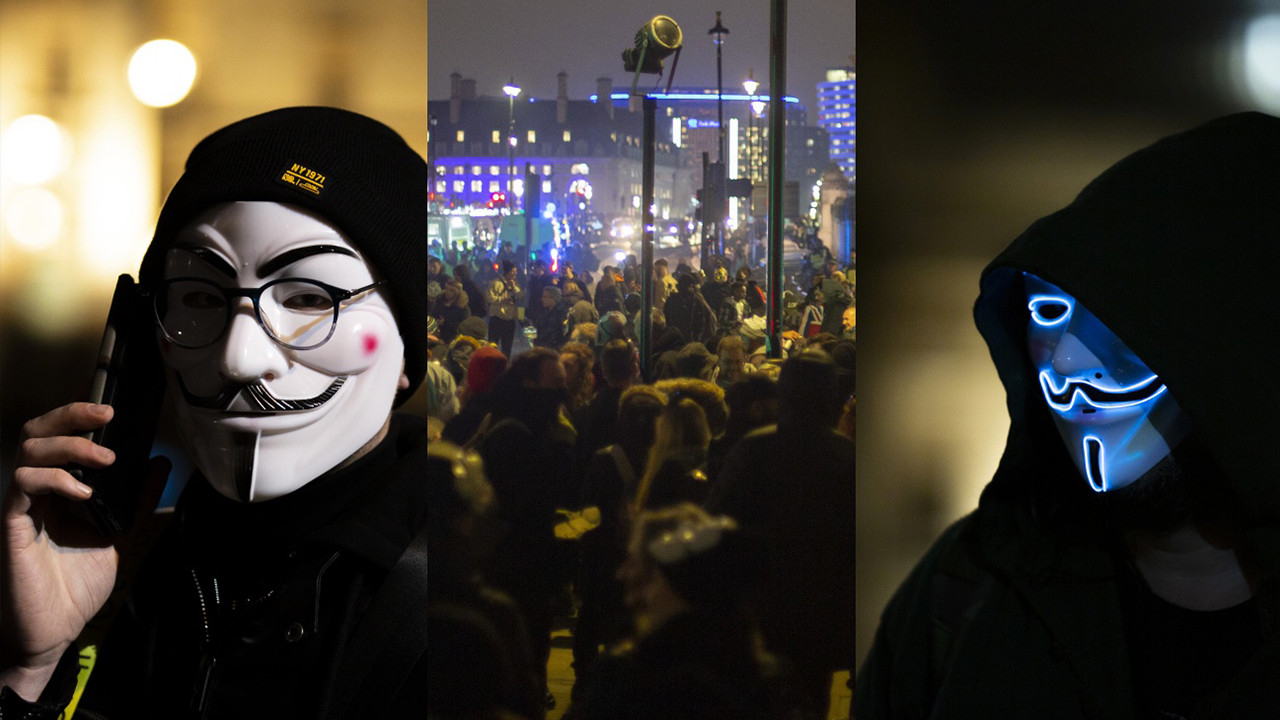 "V for Vendetta" maskeli protestocular polisle çatıştı! Çok sayıda polis yaralandı