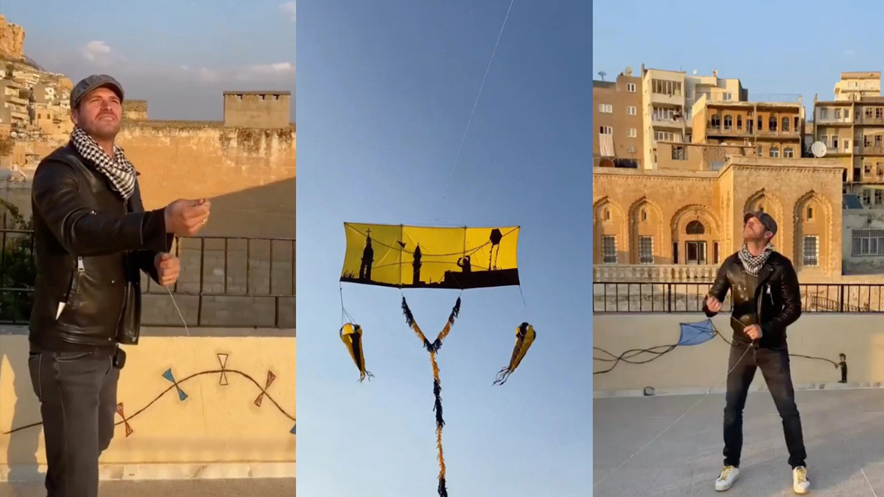 Kıvanç Tatlıtuğ Mardin'de damda uçurtma uçurdu