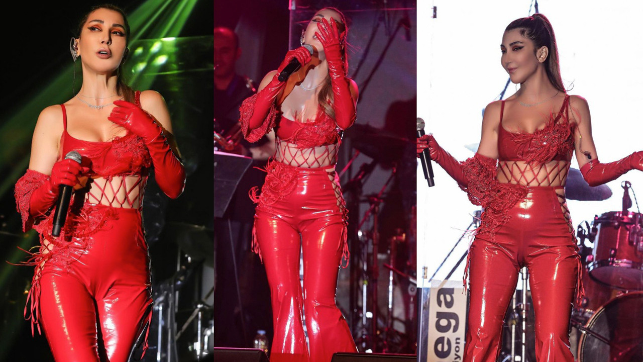 Hande Yener kırmızı deri tulumuyla sahneyi salladı