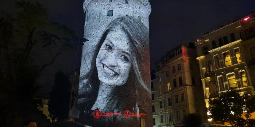 Şehit öğretmen Aybüke Yalçın’ın fotoğrafı 24 Kasım’da Galata Kulesi’ne yansıtıldı