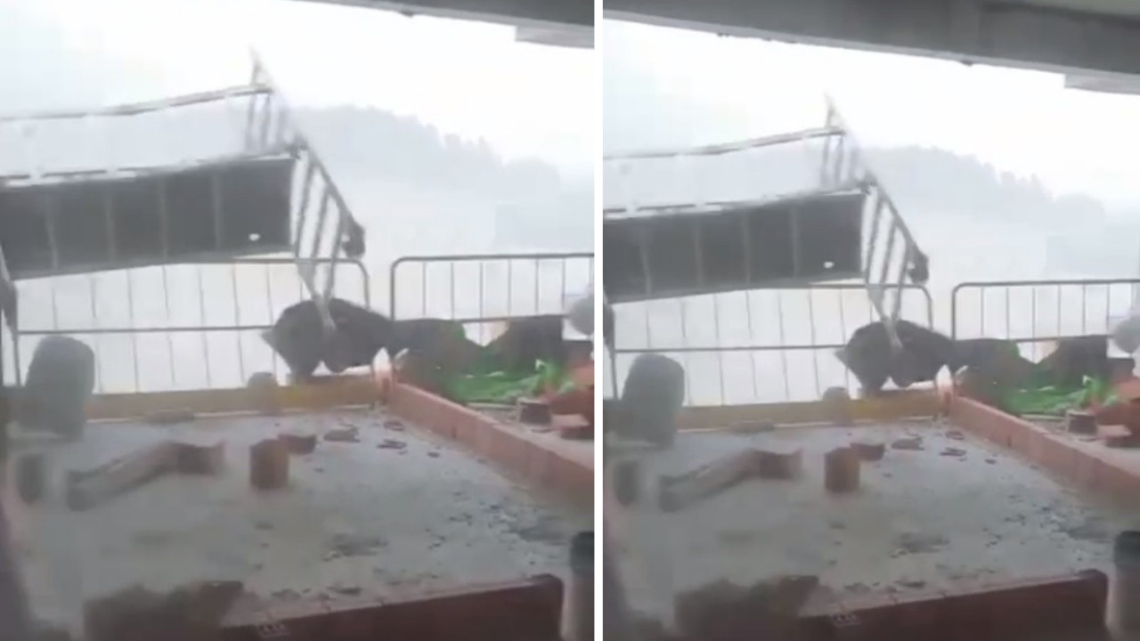 Şiddetli lodosta can pazarı! İskele uçtu, tuğlalar savruldu! Saniye saniye kamerada...