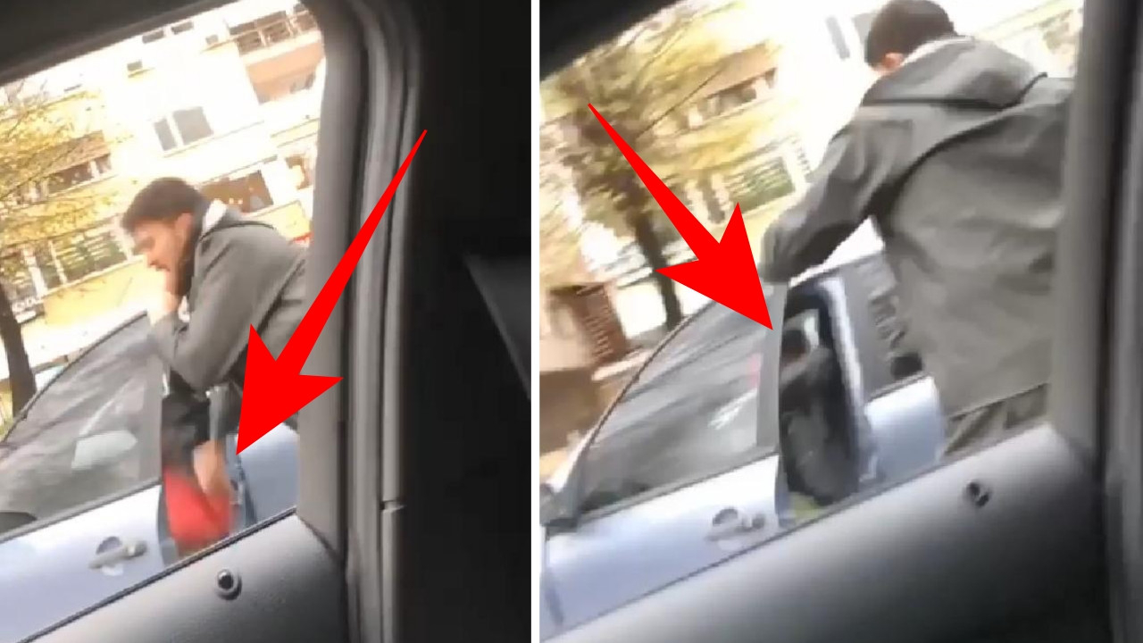 Kadıköy'de motosikletli dehşeti! Kaskıyla araca dakikalar boyunca vurdu!
