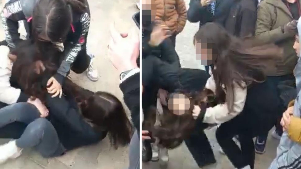 2 genç kız saç saça baş başa birbirine girdi! Arkadaşları 'Kafasını zincire sok' diyerek güldü!