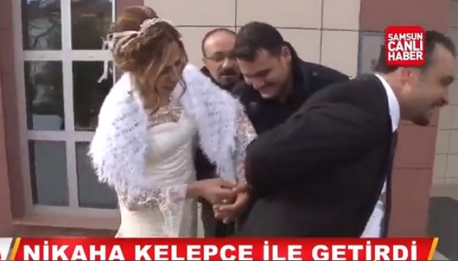 Damadı nikaha kelepçe ile getiren gelin!