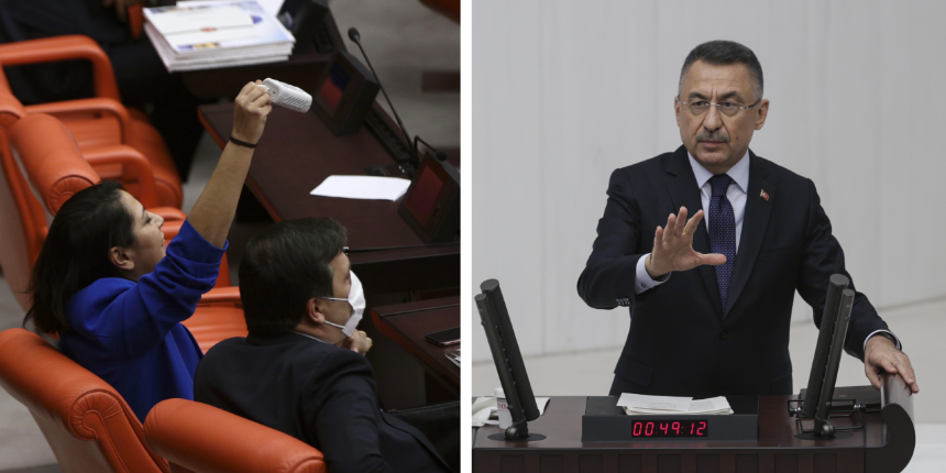 Cumhurbaşkanı Yardımcısı Fuat Oktay'a Genel Kurul'da müzikli protesto