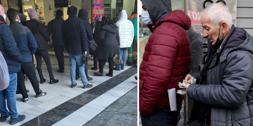 Vatandaşlar sabahın erken saatlerinde döviz bürolarına akın etti! Satan satana...