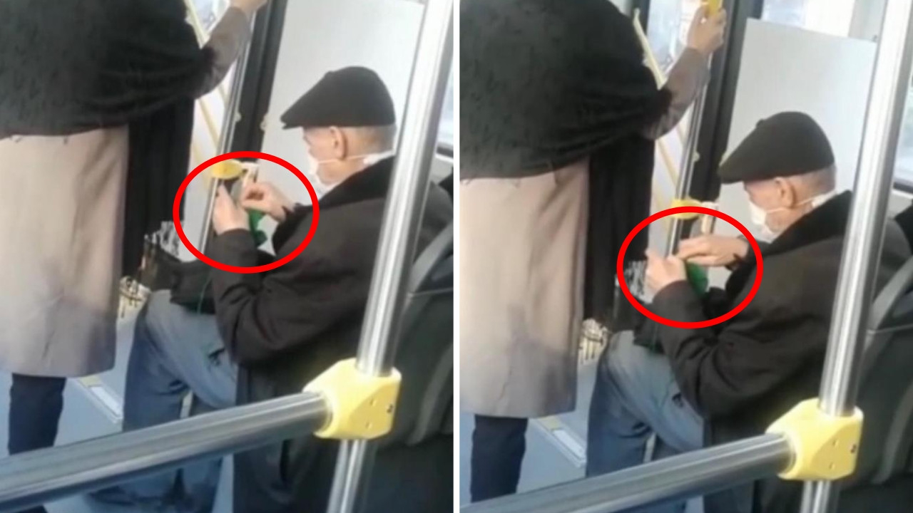 Belediye otobüsünde gülümseten anlar: Örgü ören yaşlı amca görenleri şaşırttı!