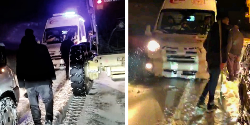 Ekipler kardan kapanan yolu açtı, hastaneye yetiştirilen kadın erkek bebek doğurdu