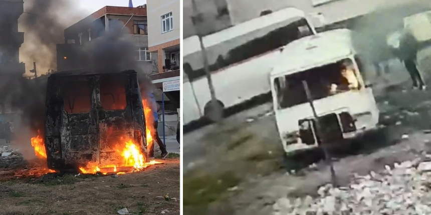 Avcılar’da 3 kişinin minibüsü ateşe verdiği anlar kamerada!