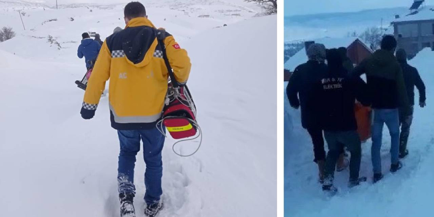 Kar yolları kapadı, sağlıkçılar 115 yaşındaki hasta için seferber oldu