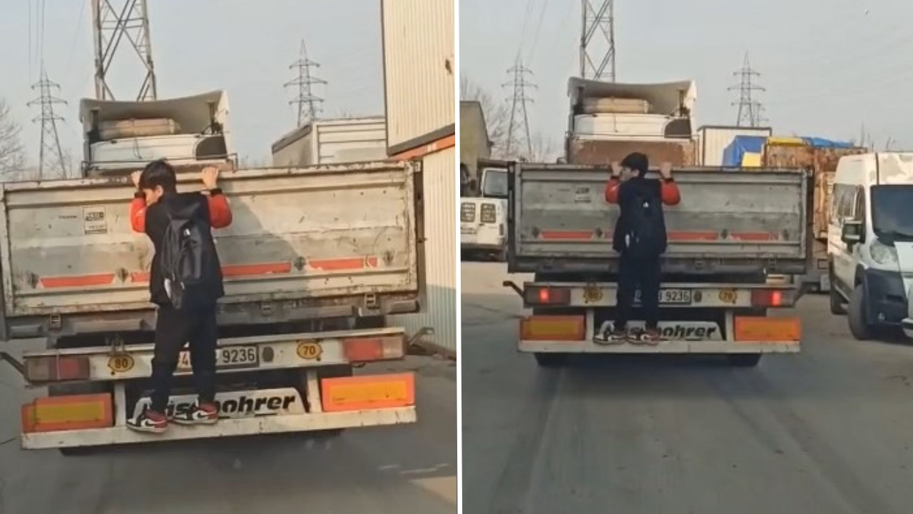 Bursa'da okuluna daha hızlı gitmek isteyen öğrenci tırın dorsesine atladı!