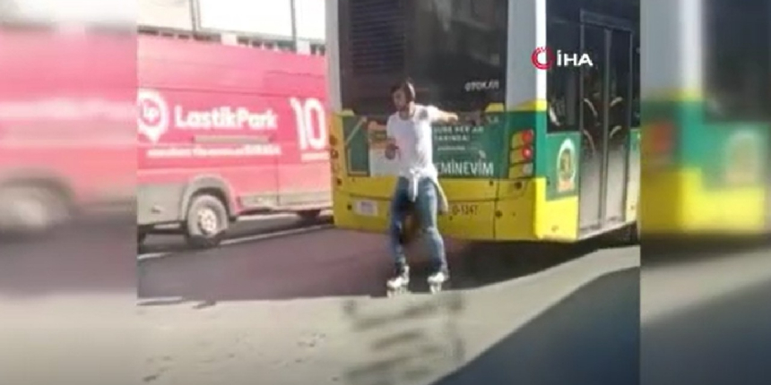 Patenli gencin İETT otobüsü ile tehlikeli yolculuğu kamerada!