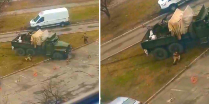 Rus ordusuna ait araç, Ukrayna sokaklarında pusuya düşürülerek çapraz ateşe tutuldu!