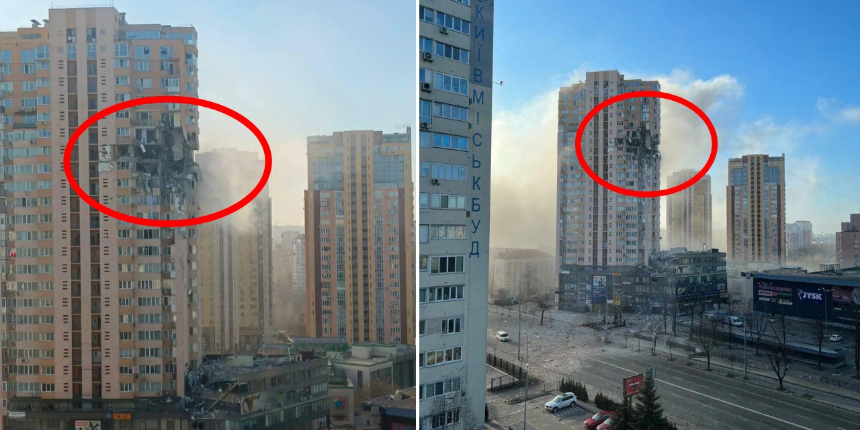 İşgalin 3. gününde Kiev'de bir apartman füzelerle vuruldu! İşte o korkunç anlar...