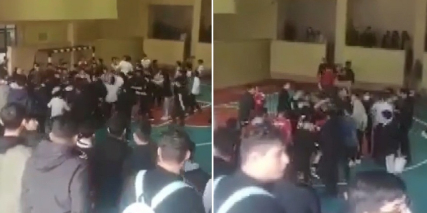 Liseler arası futsal turnuvasında tekme ve yumruklar havada uçuştu: Tribündekiler de sahaya indi!